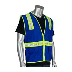 Pip 300-1000-Bl/2X Pip Non-Ansi Surveyor'S Style Safety Vest With A Solid Front, Mesh Back And Prismatic Tape, Blue, Size 2X-Large