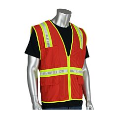 Pip 300-1000-Rd/2X Pip Non-Ansi Surveyor'S Style Safety Vest With A Solid Front, Mesh Back And Prismatic Tape, Red, Size 2X-Large