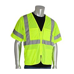 Pip 303-Mvgz4P-Ly/2X Ansi Type R Class 3 Value Mesh Vest, 4 Pockets, Zipper, Hi-Vis Yellow, Size 2X-Large, 1 Each