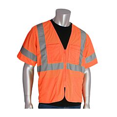 Pip 303-Mvgz4P-Or/4X Ansi Type R Class 3 Value Mesh Vest, 4 Pockets, Zipper, Hi-Vis Orange, Size 4X-Large, 1 Each