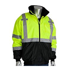 Pip 333-1766-Ly/S Ansi Type R Class 3 Value Black Bottom Bomber Jacket With Zip-Out Fleece Liner, Hi-Vis Yellow, Size Small, 1 Each