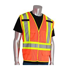 Pip 302-0212-Or/Xl Pip Ansi Type R Class 2 Two-Tone Five Pocket Breakaway Mesh Vest, Hi-Viz Orange, Size X-Large