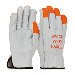 Pip 68-162Hv/M Tg Cowhide, Economy Grade, Hi-Vis Orange Fingertips & Logo, Keystone, Pack Of 12 Pairs