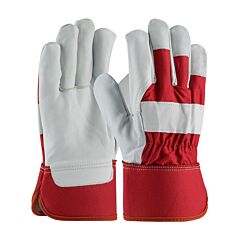 Pip 87-1944/L Top Grain Goatskin Leather Palm Gloves With Fabric Back, Rubberized Safety Cuff, Red, Size Large