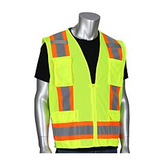 Pip 302-0500M-Ly/5X Ansi Type R Class 2 Surveyors Vest, Two-Tone, Mesh, 11 Pockets, Hi-Viz Yellow, Size 5X-Large, 1 Each