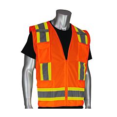 Pip 302-0500-Org/7X Ansi Type R Class 2 Surveyors Vest, Two-Tone, 11 Pockets, Solid Front And Mesh Back, Hi-Viz Orange, Size 7X-Large, 1 Each