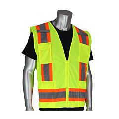Pip 302-0500S-Yel/S Ansi Type R Class 2 Surveyors Vest, Two-Tone, 11 Pockets, Hi-Viz Yellow, Size Small, 1 Each