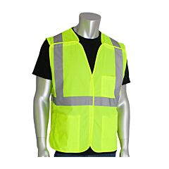 Pip 302-5Pvly-S Ansi Type R Class 2 Solid Breakaway Vest, 3 Pockets, Hi-Vis Yellow, Size Small, 1 Each