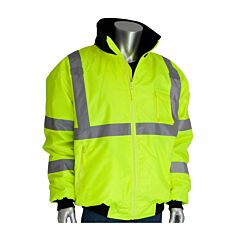 Pip 333-1762-Ly/3X Ansi Type R Class 3 Value Bomber Jacket With Zip-Out Fleece Liner, Hi-Vis Yellow, Size 3X-Large, 1 Each