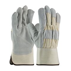 Pip 82-7583/Xl Superior Grade Split Cowhide Leather Palm Gloves With Canvas Back, Rubberized Safety Cuff, White, Size X-Large