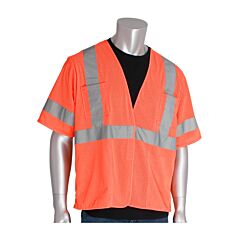 Pip 303-Hsveor-Xl Ansi Type R Class 3 Value Mesh Vest, 4 Pockets, Hi-Vis Orange, Size X-Large, 1 Each