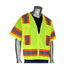 Pip 303-0500-Ly/M Ansi Type R Class 3 Surveyor Vest, Two-Tone, 11 Pockets, Hi-Vis Yellow, Size Medium, 1 Each
