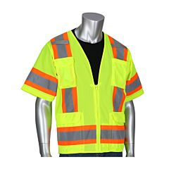 Pip 303-0500M-Ly/L Class 3 Mesh Vest, Two Tone Tape, 11 Pockets, Zipper, Mic Tab, Hi-Vis Yellow, Size Large, 1 Each