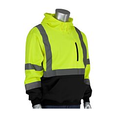 Pip 323-1350B-Ly/5X Ansi Type R Class 3 Hooded Pullover Sweatshirt With Black Bottom, Hi-Viz Yellow, Size 5X-Large