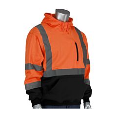 Pip 323-1350B-Or/M Ansi Type R Class 3 Hooded Pullover Sweatshirt With Black Bottom, Hi-Viz Orange, Size Medium
