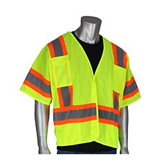 Pip 303-5Pmtt-Ly/3X Class 3 Breakaway Mesh Vest, 4 Pockets, Hook & Loop Closure, Two Tone Tape, Hi-Vis Yellow, Size 3X-Large, 1 Each
