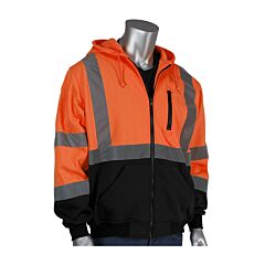 Pip 323-1370B-Or/3X Ansi Type R Class 3 Full Zip Hooded Sweatshirt With Black Bottom, Hi-Viz Orange, Size 3X-Large