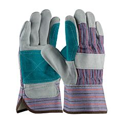 Pip 84-7533J Select Grade Split Cowhide Leather Double Palm Gloves With Fabric Back, Rubberized Safety Cuff, Blue, Size Men'S