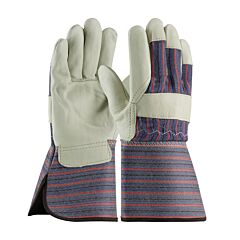 Pip 87-1663/Xl Top Grain Cowhide Leather Palm Gloves With Fabric Back, Rubberized Gauntlet Cuff, Blue, Size X-Large