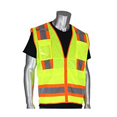 Pip 302-0700-Ly/5X Ansi Type R Class 2 Two-Tone Ten Pocket Surveyors Tech Vest, Hi-Viz Yellow, Size 5X-Large, 1/Each