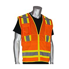 Pip 302-0700-Or/M Ansi Type R Class 2 Two-Tone Ten Pocket Surveyors Tech Vest, Hi-Viz Orange, Size Medium, 1/Each