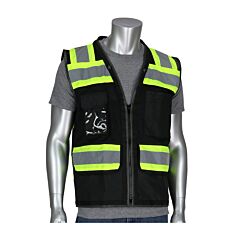Pip 302-0800D-Bk/Xl Ansi Type O Class 1 Mesh Surveyors Vest, Two-Tone, 11 Pockets, Tech-Ready, Black, Size X-Large, 1 Each