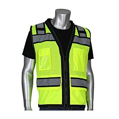 Pip 302-0800D-Ly/4X Ansi Type R Class 2 Mesh Surveyors Vest, Black Two-Tone, 11 Pockets, Tech-Ready, With "D" Ring Access, Hi Vis Yellow, Size 4X-Large, 1 Each