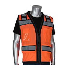 Pip 302-0800D-Or/S Ansi Type R Class 2 Mesh Surveyors Vest, Black Two-Tone, 11 Pockets, Tech-Ready, With "D" Ring Access, Hi Vis Orange, Size Small, 1 Each