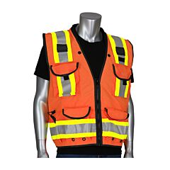 Pip 302-0900-Or/4X Ansi Type R Class 2 Surveyors Vest, Two-Tone, 15 Pockets, Tech-Ready, Ripstop With Mesh Back, Hi-Vis Orange, Size 4X-Large, 1 Each