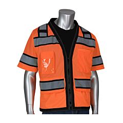 Pip 303-0800D-Or/M Ansi Type R Class 3 Surveyors Vest, Black Two-Tone Mesh, 11 Pockets, Tech-Ready, With "D" Ring Access, Hi Vis Orange, Size Medium, 1 Each