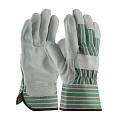 Pip 83-6563/L Regular Grade Split Cowhide Leather Palm Gloves With Fabric Back, Rubberized Safety Cuff, Green, Size Large