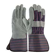 Pip 84-7632/M Economy Grade Split Cowhide Leather Palm Gloves With Fabric Back, Rubberized Gauntlet Cuff, Blue, Size Medium