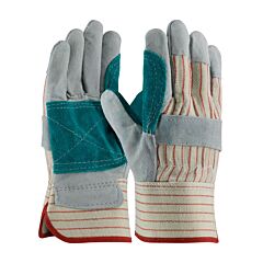 Pip 85-7512J/Xl Economy Grade Split Cowhide Leather Double Palm Gloves With Fabric Back, Rubberized Safety Cuff, Gray, Size X-Large