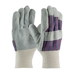 Pip 86-4144 Economy Grade Split Cowhide Leather Palm Gloves With Fabric Back, Blue, Size Large