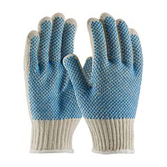 Pip 37-C512Pdd-Bl/L Cotton/Polyester Gloves With Double-Sided Pvc Dense Dot Grip, 7 Gauge, Natural, Size Large