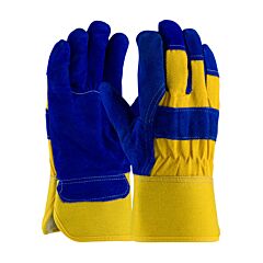 Pip 78-7863B/Xl Split Cowhide Leather Palm Gloves With Fabric Back And Fleece Pile Lining, Rubberized Safety Cuff, Yellow, Size X-Large