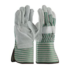 Pip 83-6663/L Regular Grade Split Cowhide Leather Palm Gloves With Fabric Back, Rubberized Gauntlet Cuff, Green, Size Large