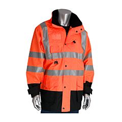 Pip 343-1756-Or/Xl Ansi Type R Class 3 7-In-1 All Conditions Coat With Inner Jacket And Vest Combination, Hi-Vis Orange, Size X-Large, 1 Each