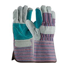 Pip 84-7633 Select Grade Split Cowhide Leather Double Palm Gloves With Fabric Back, Rubberized Gauntlet Cuff, Blue, Size Men'S