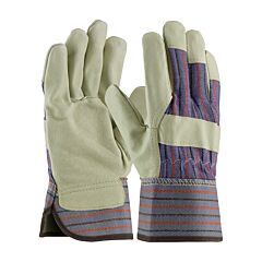 Pip 87-3563/Xl Top Grain Pigskin Leather Palm Gloves With Fabric Back, Rubberized Safety Cuff, Blue, Size X-Large