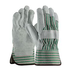 Pip 84-6532/L Economy Grade Split Cowhide Leather Palm Gloves With Fabric Back, Rubberized Safety Cuff, Green, Size Large