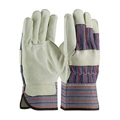Pip 87-1563/Xl Top Grain Cowhide Leather Palm Gloves With Fabric Back, Rubberized Safety Cuff, Blue, Size X-Large