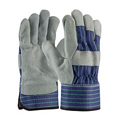 Pip 82-7563/Xl Superior Grade Split Cowhide Leather Palm Gloves With Fabric Back, Rubberized Safety Cuff, Blue, Size X-Large