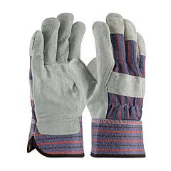 Pip 85-7500/Xl Industry Grade Split Cowhide Leather Palm Gloves With Fabric Back, Rubberized Safety Cuff, Blue, Size X-Large