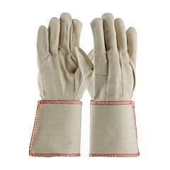 Pip 90-910Ga Premium Grade Cotton Canvas Single Palm Gloves, Plasticized Gauntlet Cuff, Natural, Size Men'S