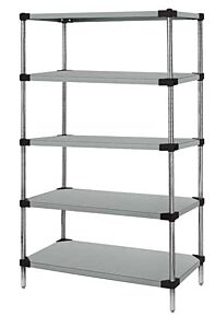 Quantum Wrs5-86-1842Ss Solid 5-Shelf Starter Unit, 18" X 42" X 86" - Stainless Steel, Comes With 4 Posts And 5 Shelves