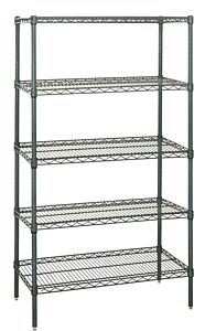 Quantum Wr74-3060P-5 Wire Shelving Unit, 60" W X 30" D X 74" H, 5 Shelves, Green Epoxy Antimicrobial Finish, Nsf