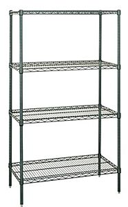 Quantum Wr86-3072P Wire Shelving Unit, 72" W X 30" D X 86" H, 4 Shelves, Green Epoxy Antimicrobial Finish, Nsf