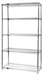 Quantum Wr86-1448C-5 Wire Shelving Unit, 48" W X 14" D X 86" H, 5 Shelves, Chrome Plated Finish, Nsf