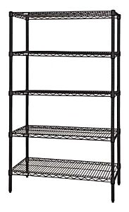 Quantum Wr63-1236Bk-5 Wire Shelving Unit, 36" W X 12" D X 63" H, 5 Shelves, Black Epoxy Antimicrobial Finish, Nsf